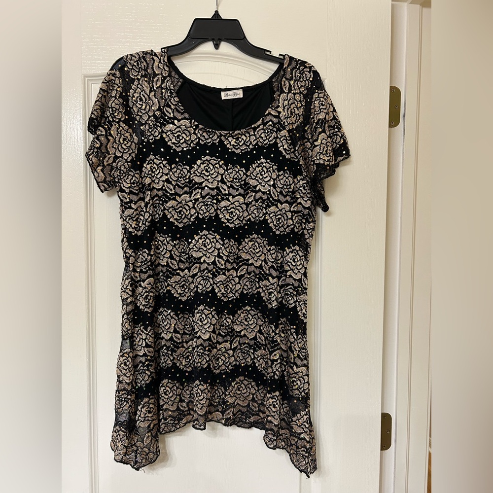 Brittany Black holiday / cocktail blouse with gorgeous gold sequins